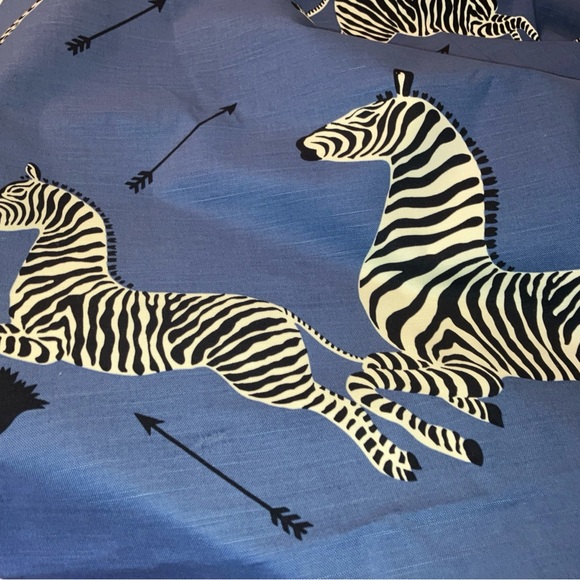 Scalamandre Whimsical Prancing Zebra Print Fabric, Denim 1 Yard - Picture 2 of 5